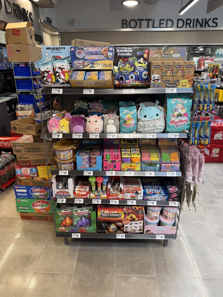 A stocked XPRS toy and plush section